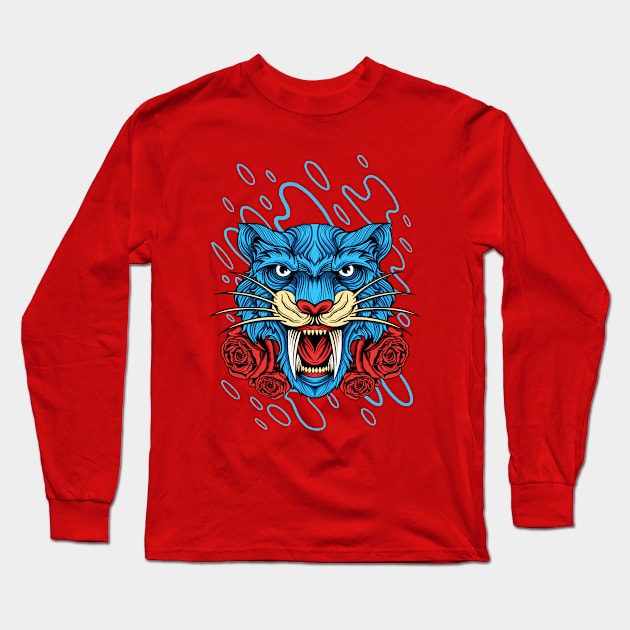 Tiger Head Illustration Long Sleeve T-Shirt by Mako Design 